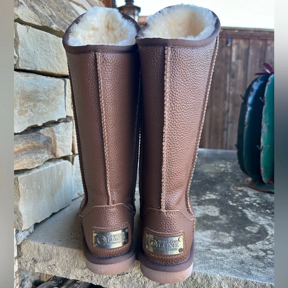 Australia Luxe Collective Cosy Tall‎ Boot Buff Leather Shearling NWOT. Sz-6. C